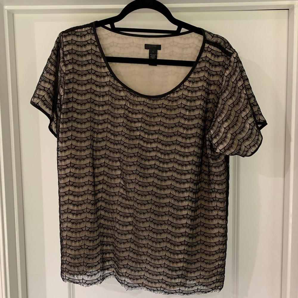 J. Crew black and cream lacy short sleeved top